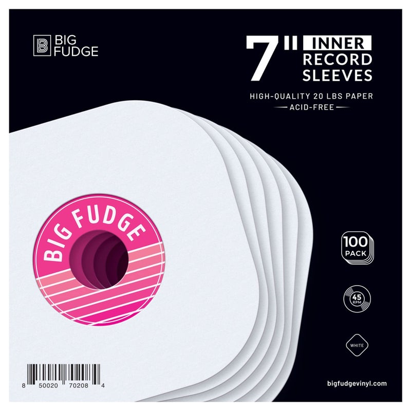 BIG FUDGE Vinyl Record Inner Sleeves 100x | Made from Heavyweight & Acid Free Paper | Album Covers with Round Corners for Easy Insert | Slim Record Jackets to Protect Your LPs & Singles | 7" - Image 1